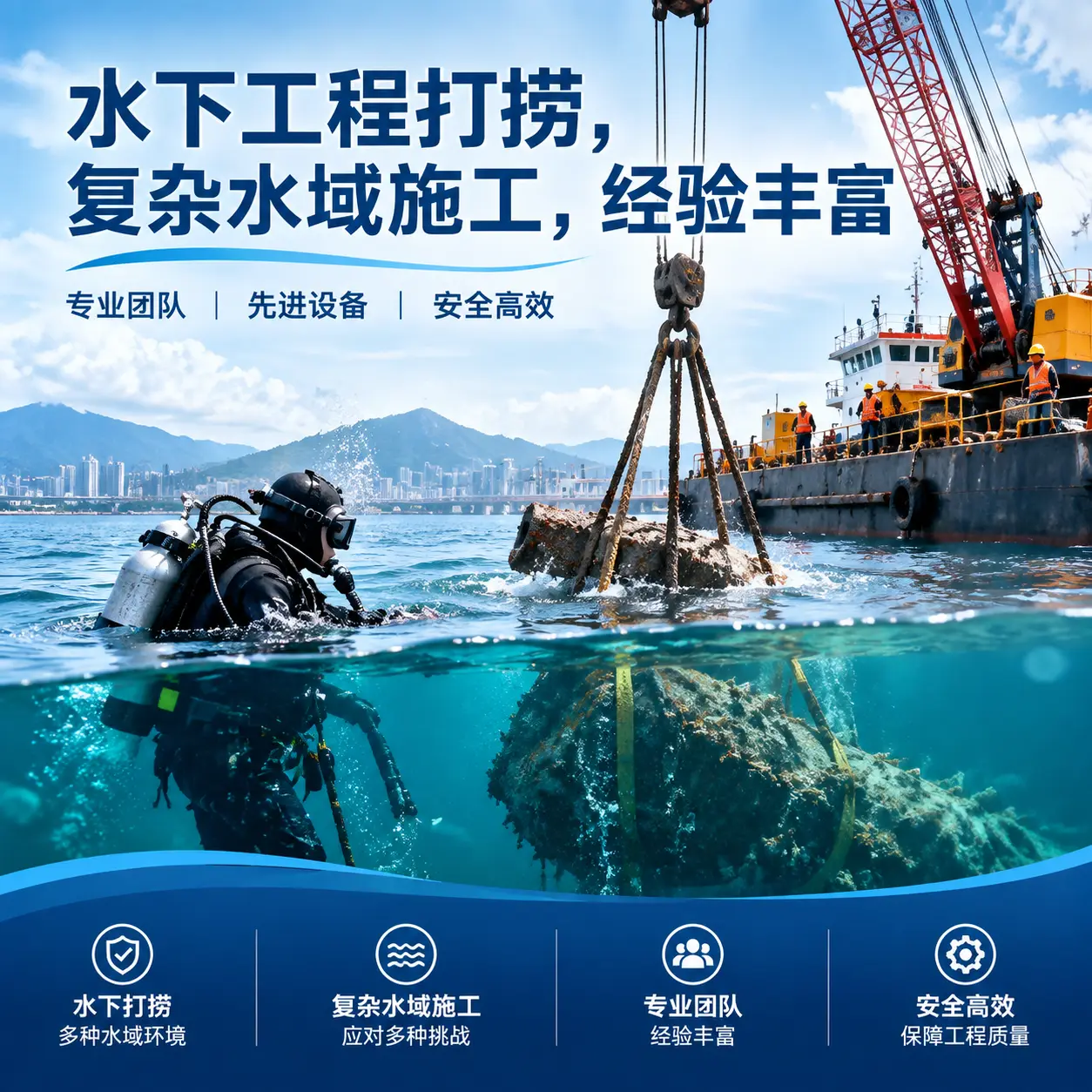 水下工程打捞，复杂水域施工，经验丰富武定
